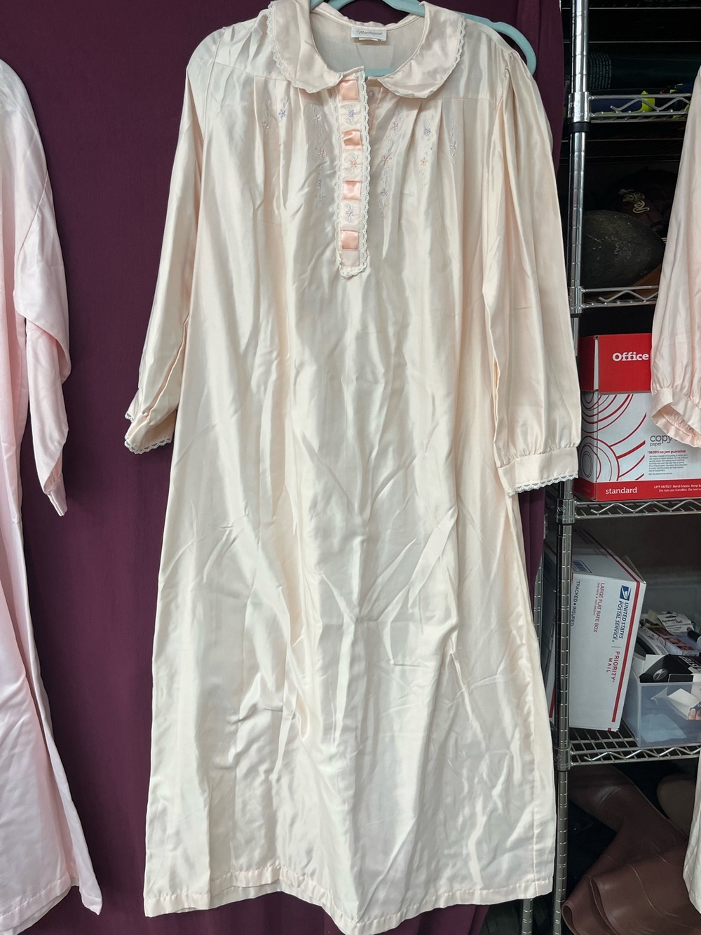 Women's Cream Long-Sleeve Nightgown with Peter Pan Collar